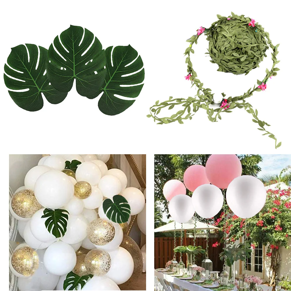 Воздушные шары с арочной лампой 100 шт. белые латексные Зеленые пальмовые листья