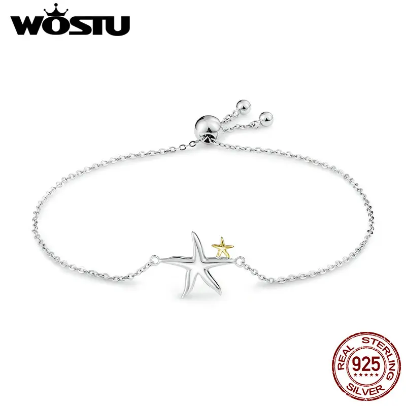 WOSTU Новый трендовый настоящий браслет из серебра 925 пробы с цепочкой в виде
