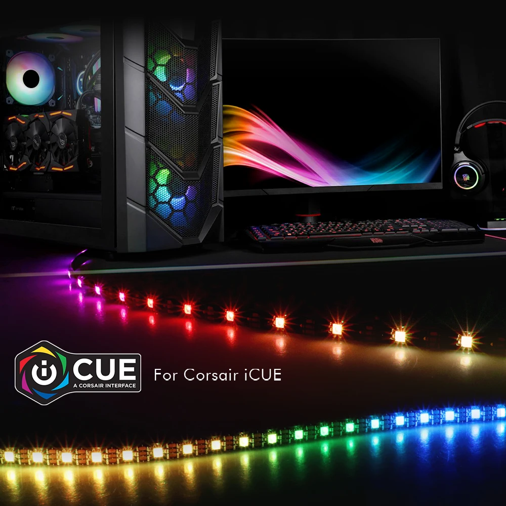 40 см Адресуемая WS2812b цифровая светодиодная лента для iCUE CORSAIR интерфейса, Радужный RGB светодиодный комплект освещения для ПК, чехол для компьютера, Декор