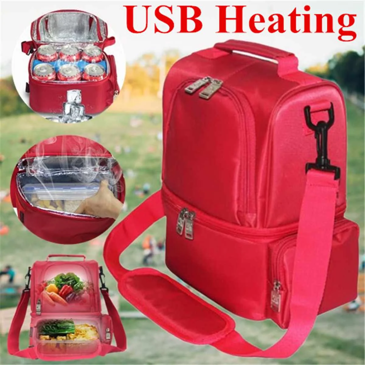 12L USB электрическая Портативная сумка для обеда, сумки с подогревом Bento, сумки с мгновенным нагревом, сумки для еды, подогреватели, коробка для обеда, сумка для хранения пищевых напитков, Черная