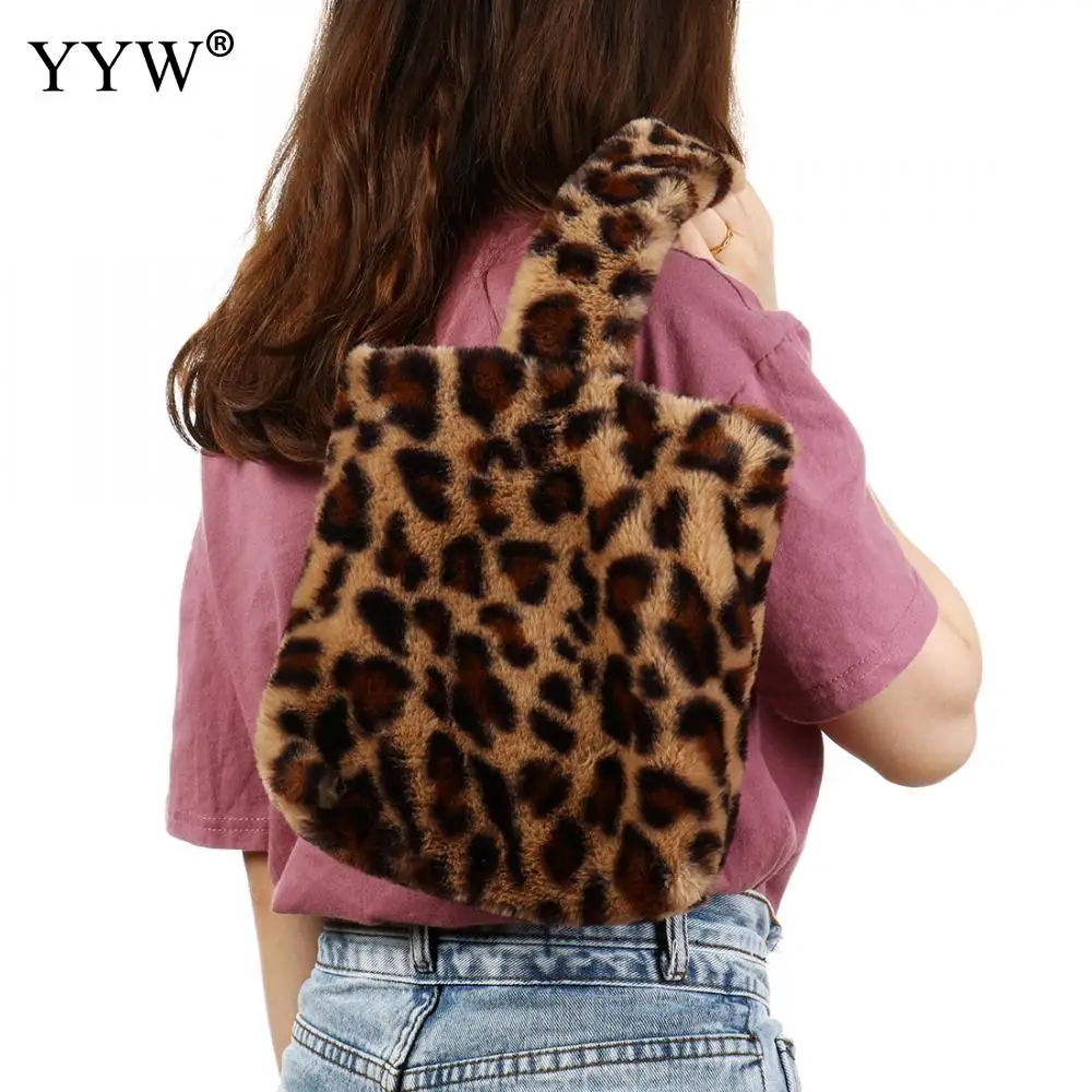 

YYW 2018 New Flannelette Handbag Elegant Soft Surface Bags For Women Fashion Leopard Tote Bag Female Shoulder Messenger Bags