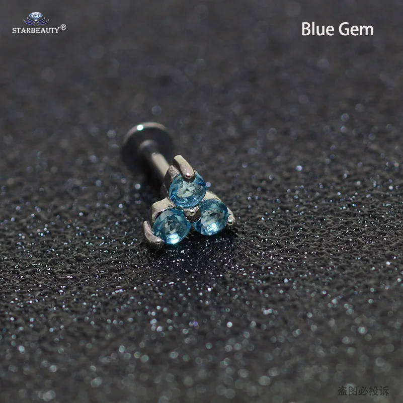 Blue 16G 6/8 мм пикантные Три Камень козелка пирсинг ореха нос пирсинг для губы спирали для губ Пронзительный нос кольцо из нержавеющей стали, серьги-гвоздики, ювелирные изделия - Окраска металла: Blue