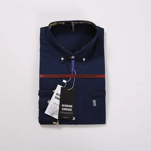Dudalina Sergio k Camisa, брендовая одежда, мужские рубашки с длинным рукавом, одноцветная рубашка, приталенная, повседневная, светская, мужская рубашка - Цвет: SK1730dark blue