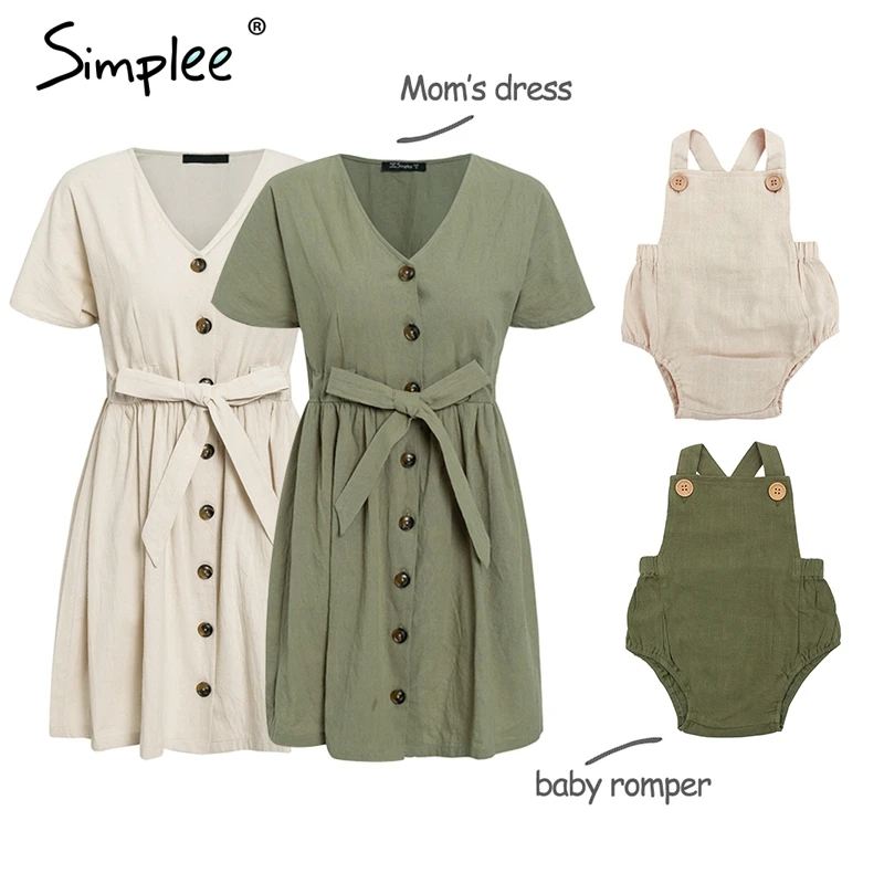 Simplee/винтажное Хлопковое платье на пуговицах для женщин Рубашка с v образным