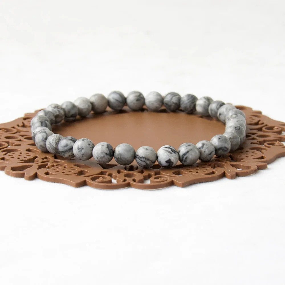 Натуральный Камень Чакра серая карта камень нитка браслет для женщин 6/8 мм бусины