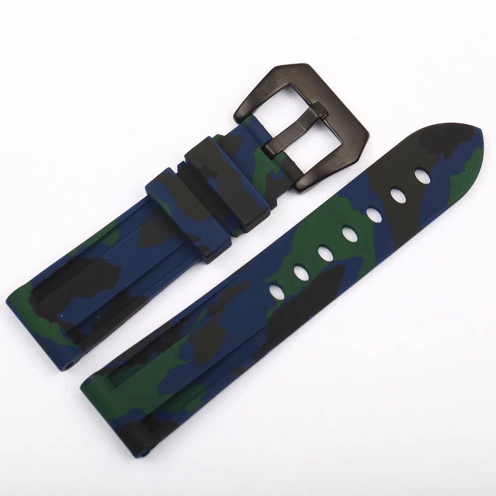 Blue Black buckle Универсальный 22 мм 24 мм 26 мм Камуфляжный цветной резиновый ремешок для мужских часов ремешок для samsung gear S3 Classic Panerai - Цвет ремешка: Blue Black buckle