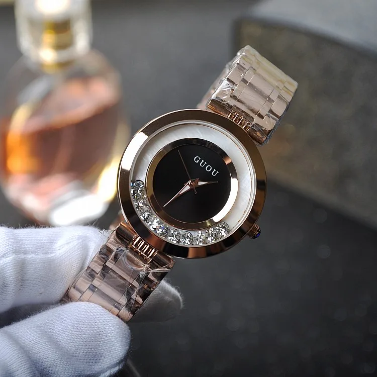 Модные женские Часы GUOU часы роскошный браслет для женщин розовое золото стразы |
