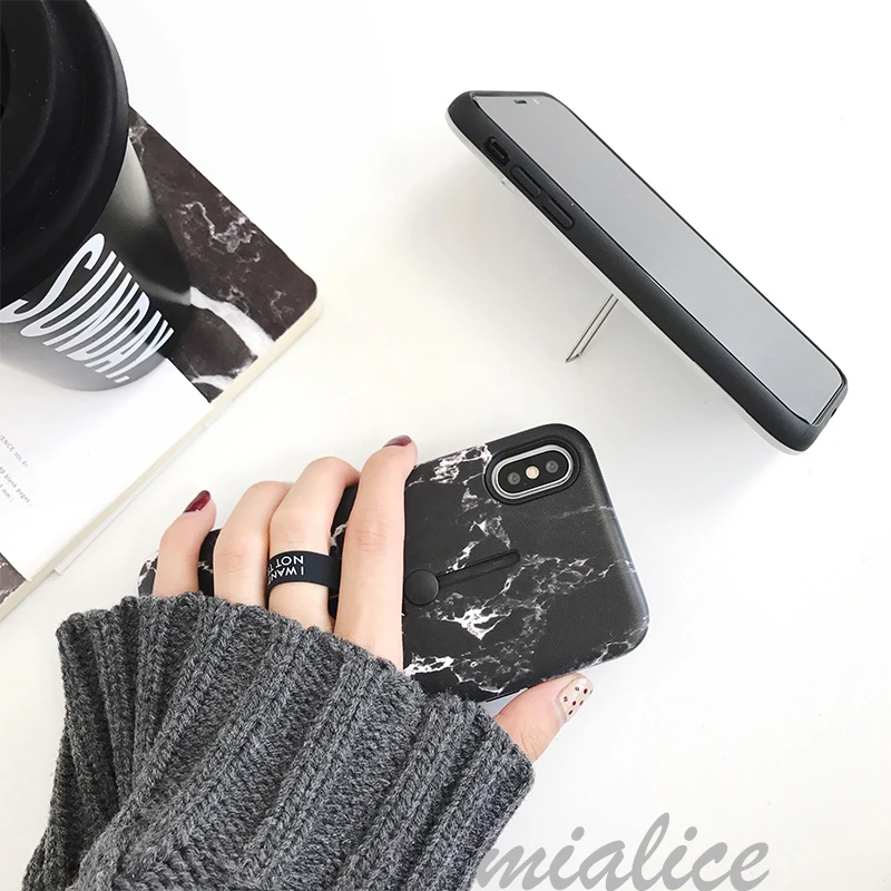 Простой Мраморный Soild чехол для iPhone X 8 plus 7 s 6 6s 6plus Золотой Серебряный палец кольцо