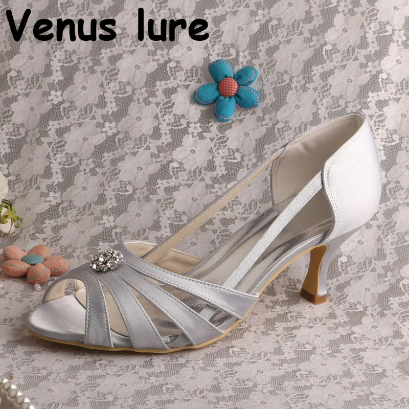

Peep Toe Prom Shoes Silver Shoes for Weddings Mid Heel Women Summer Pumps