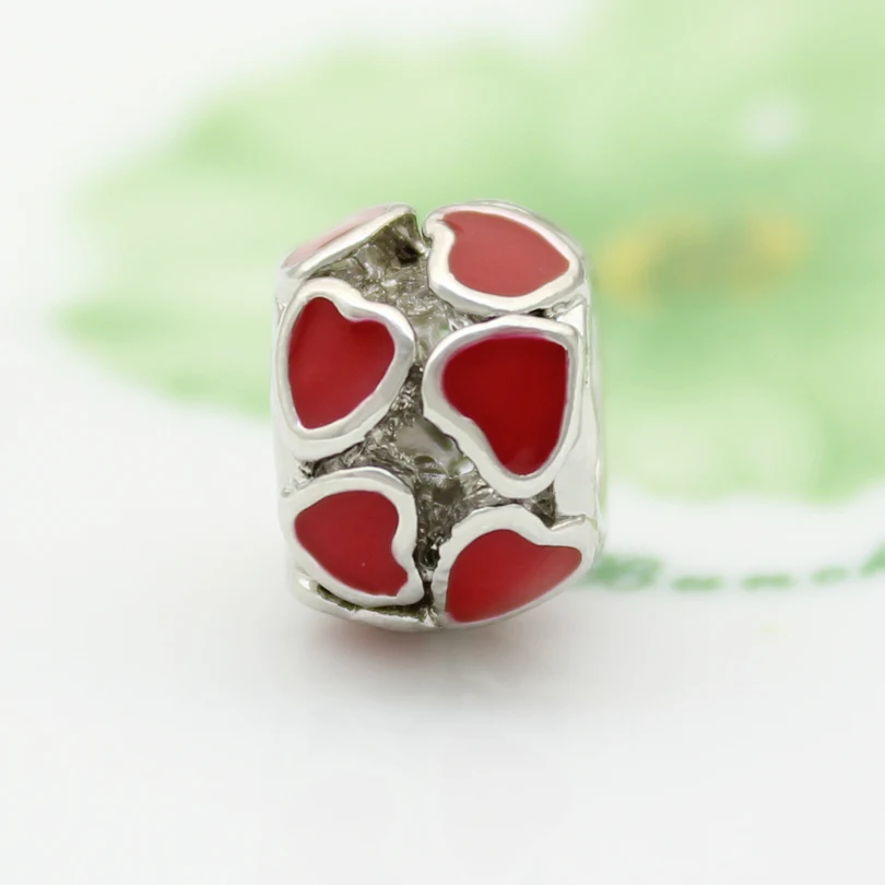 Free shipping Red hand enameled heart love metal alloy bead charm Fit Pandora Bracelet | Украшения и аксессуары
