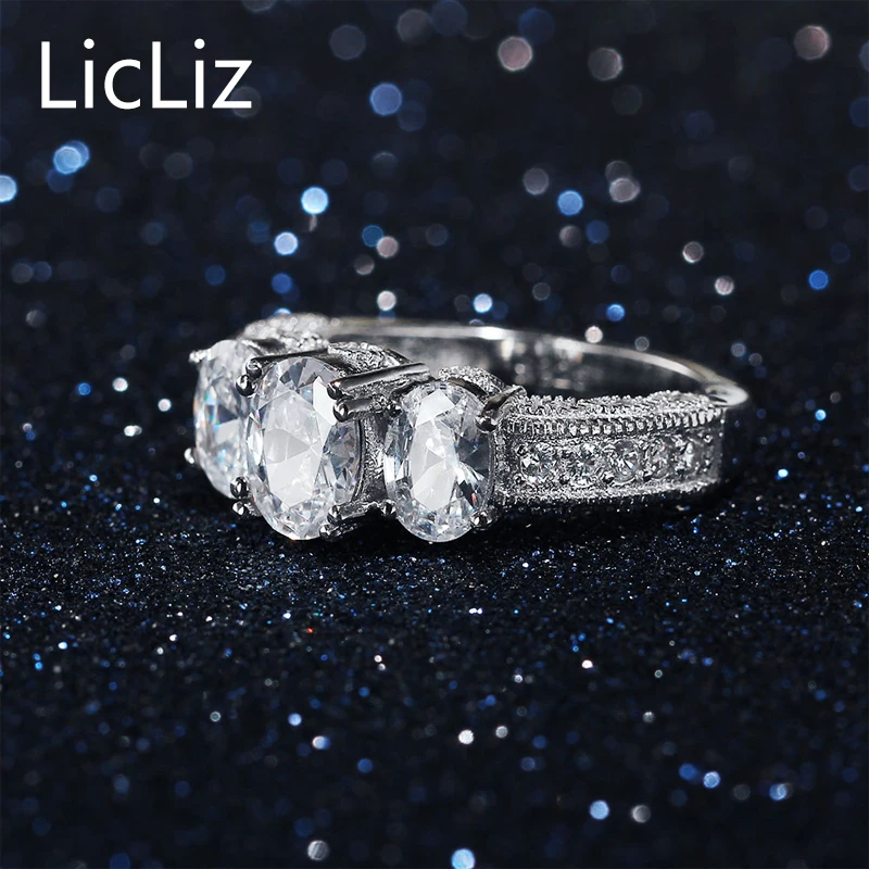 LicLiz 925 Sterling Silver Zircon Big Oval Stone Ring Women Micro Pave Cubic Eternity Rings Bang CZ Cocktail LR0489 | Украшения и