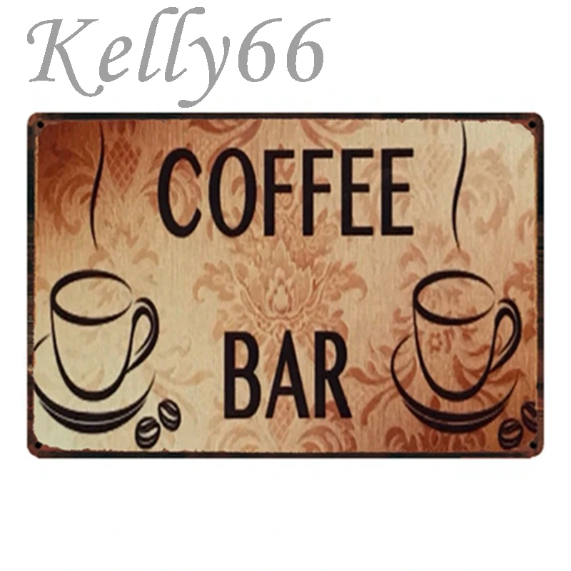 

[ Kelly66 ] Coffee Bar Metal Painting Vintage Craft decor for Cafe y-1410