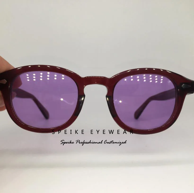 Wine red frame SPEIKE, индивидуальные винтажные фиолетовые линзы, солнцезащитные очки, Джони Депп, лемтош, стиль ретро, очки для ночного видения, могут быть близорукими, солнцезащитные очки - Цвет линз: Wine red frame