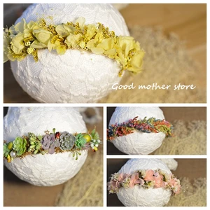 Повязка на голову для новорожденных девочек, с цветами, ручной работы