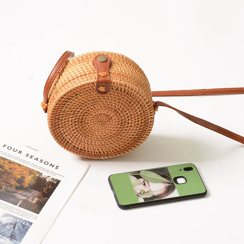 Women Trendy Summer Bali Round Straw Wicker Bag Vintage Handmade Rattan Woven Shoulder Bags Beach Crossbody Bagbolso playa | Багаж и сумки