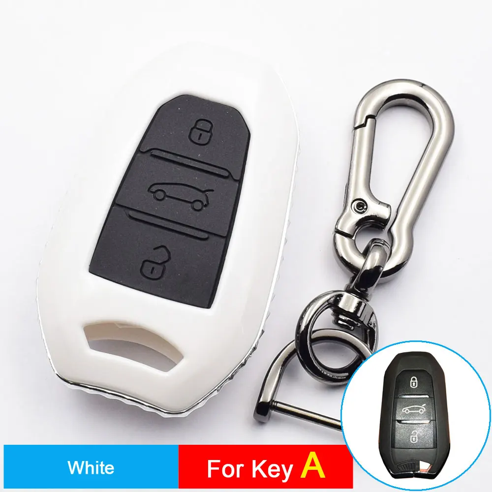 White-Key A Карбон ключ чехол для peugeot 5008 4008 3008 2008 308 408 508 307 301 308S 207 206 Citroen 3 кнопки дистанционного ключа Fob Защитная крышка - Название цвета: White-Key A