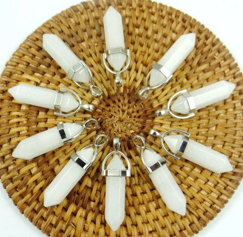 white jade Натуральный камень, флюоритовый кварц, кристалл, бирюза, Лапис, тигровый глаз, чакра, подвеска для изготовления ювелирных изделий, ожерелье, аксессуары, 24 шт - Окраска металла: white jade