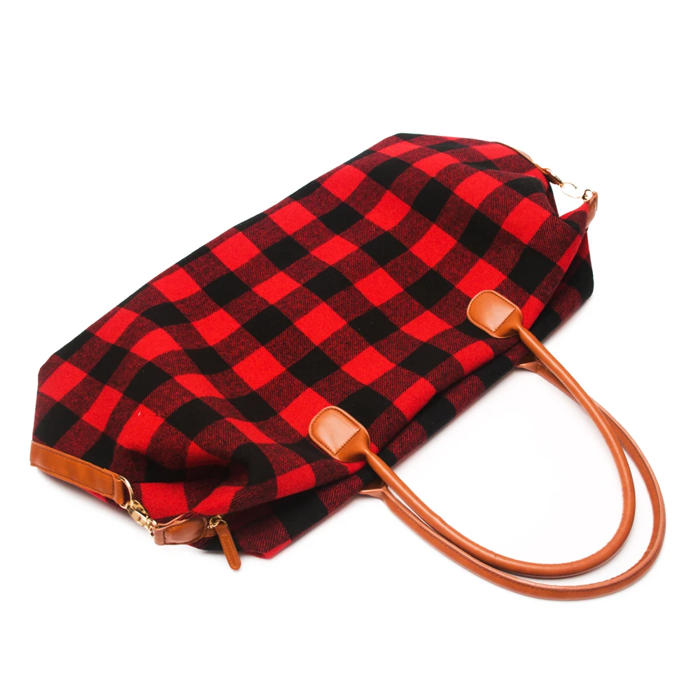 

22*8*13inch Flannelette Plaid Weekender Bag Wholesale Blanks Red Buffalo Duffle Purse White Check Overnight Bag DOM1061065
