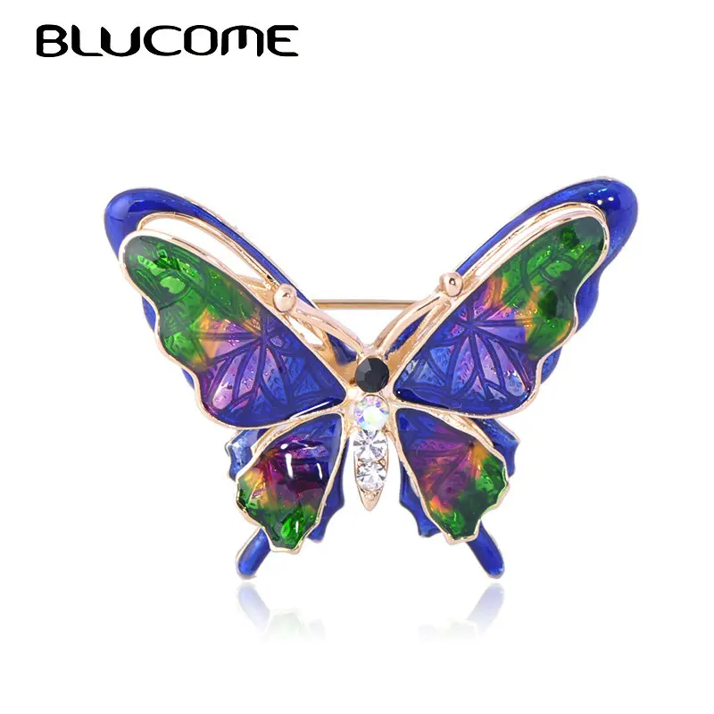 Blucome цветные эмалированные двухслойные броши в виде бабочек белые стразы