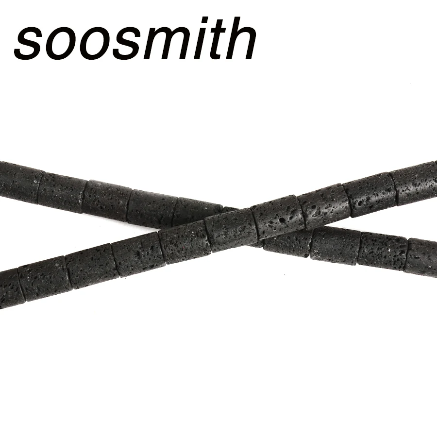Soosmith Новые Модные цилиндрические черные лавовые бусины натуральные