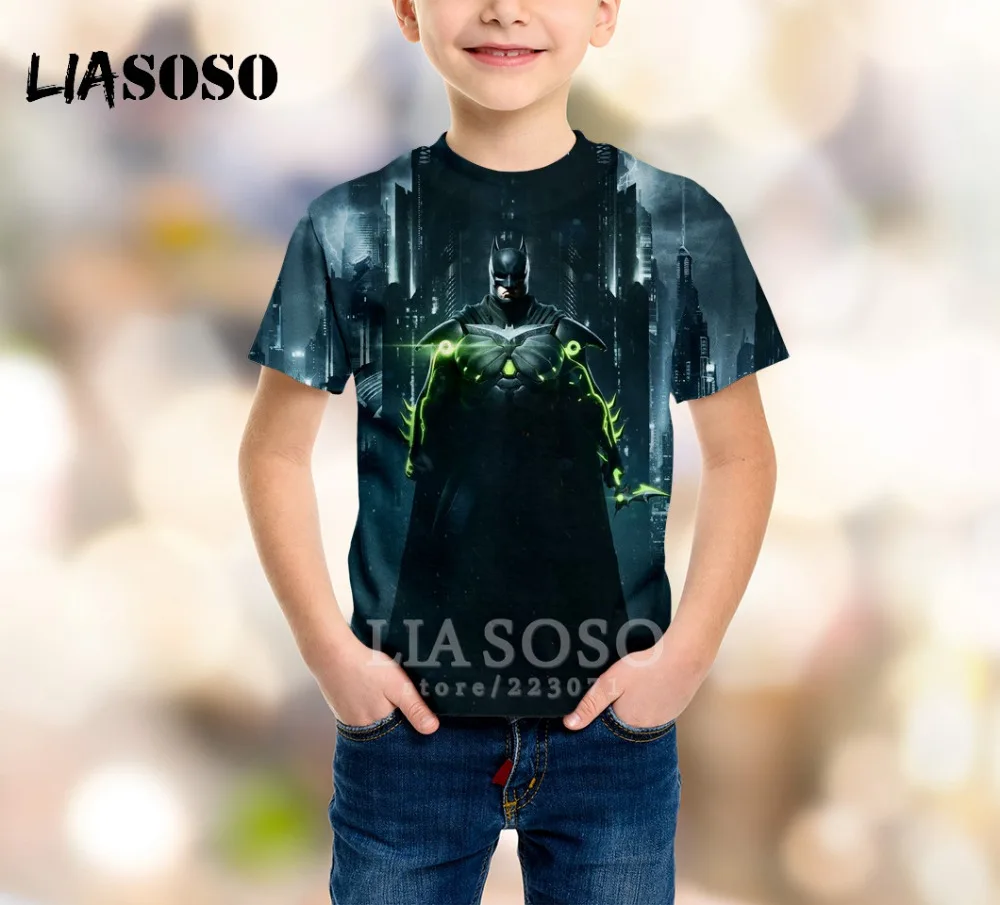 LIASOSO/Новая летняя детская модная Толстовка Футболка с 3D-принтом Бэтмен детский