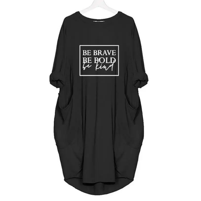 Модная футболка для женщин с надписью Be Brave, с карманами, Топы Harajuku размера плюс, футболка для женщин, забавные хлопковые футболки с графикой для женщин