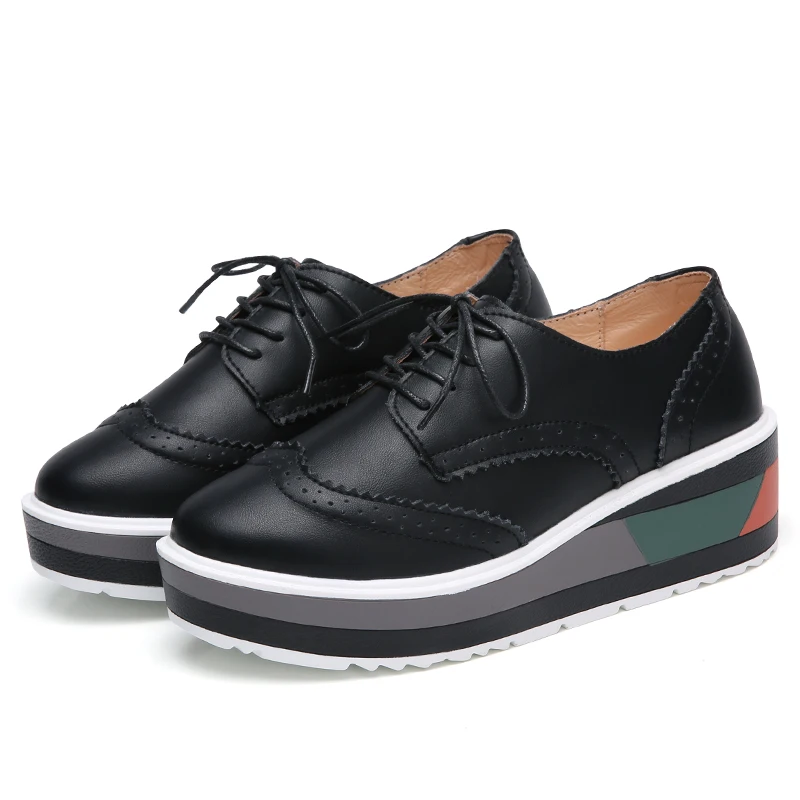 Walgory Для женщин женская обувь на платформе Броги кожаные Туфли без каблуков