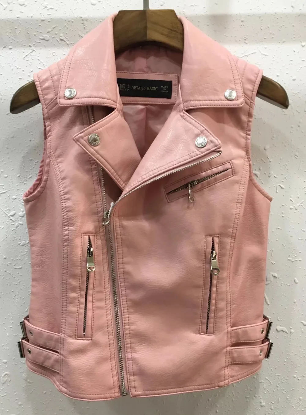 Женский жилет из искусственной кожи тонкий тактический с тиснением на молнии в