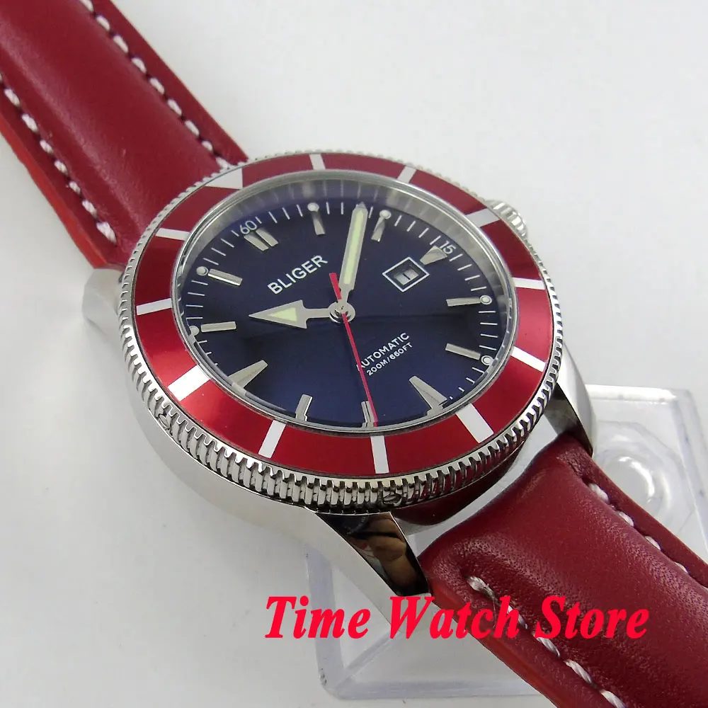 Часы Bliger мужские с черным циферблатом светящиеся автоматические застежкой