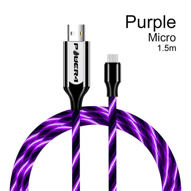Micro-Purple Power4 1,5 м usb type-C кабель для передачи данных для iPhone со светящимся проводом для зарядки Micro USB для samsung Xiaomi кабель зарядное устройство двустороннее - Цвет: Micro-Purple
