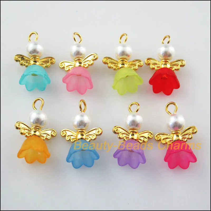 Модные 24 новые шармы смешанные танцевальные ангелы золотого цвета кулоны крылья