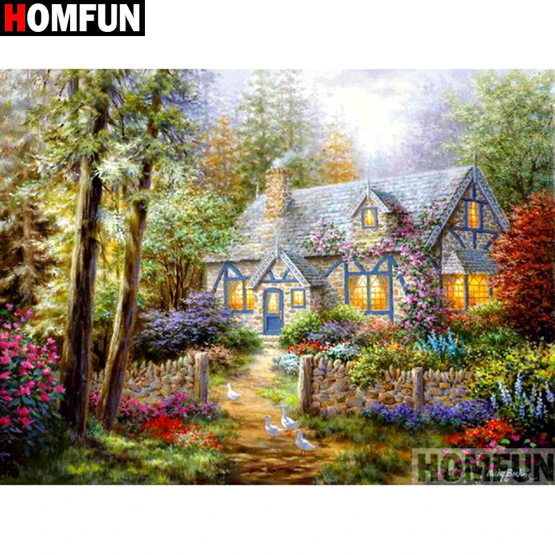 HOMFUN Diamond Painting House landscape Embroidery Full Square/Round Diy Kit Needlework Rhinestone Picture A10398 | Дом и сад