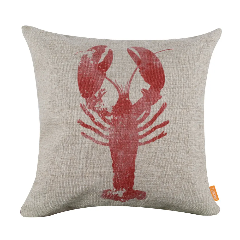 LINKWELL 18x18 &quotРозовый Лобстер Мешковина наволочка Морской мореходный|lobster fork|lobster