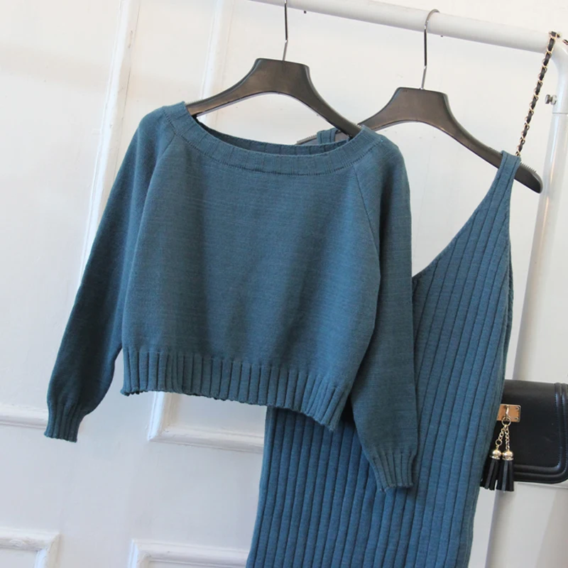 Новое поступление хлопковый свитер до середины икры комплект из двух предметов