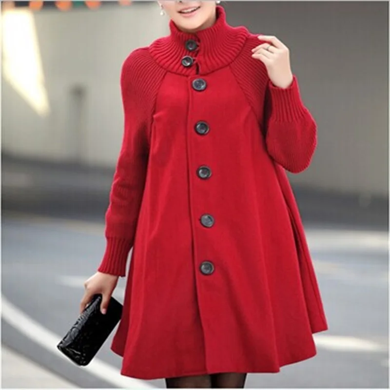 

Women's Winter Large Size M-2XL Stand Collar Woolen Coat Single Breasted Blend Jacket Loose Cloak Jacket AL223