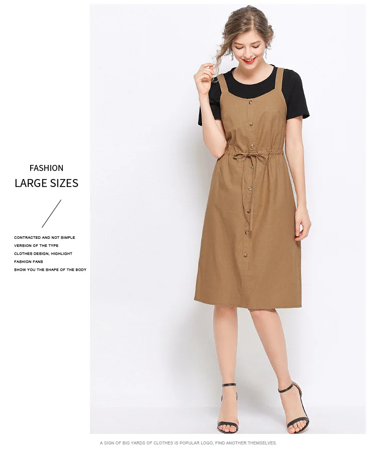 Summer Women clothes set black t shirt+strap dress waist drawstring female Elegant two pc Dress casual vestido Plus size 5XL | Женская