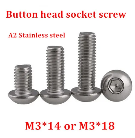 100 шт./лот M3 * 14/18 болт A2-70 ISO7380 Кнопка головки винт/болт SUS304 нержавеющая сталь M3X14/18