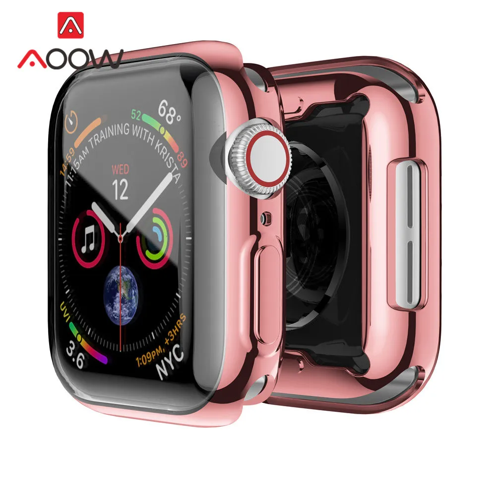 Rose gold Мягкий прозрачный TPU Экран Защитный чехол для наручных часов Apple Watch 40 мм 44 мм, 38 мм, 42 мм, полное защитное Плакирование крышка ремешок для iwatch на возраст 2, 3, 4 - Цвет ремешка: Rose gold