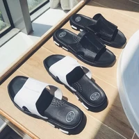 2018 summer casual men slippers outdoor leather flat slippers men open toed beach slippers black slides