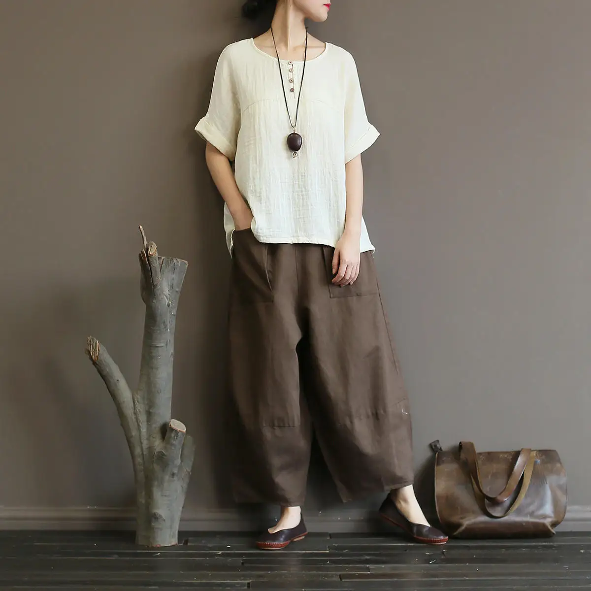 Johnature New Vintage Solid Color T-Shirts 2021 O-Neck Half Batwing Sleeve Patchwork Button Summer Women Casual | Женская одежда
