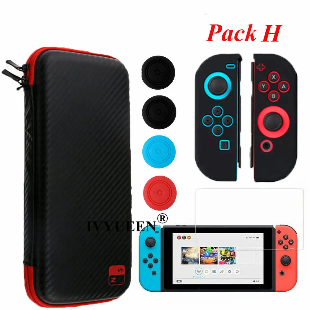 Pack H IVYUEEN чехол из углеродного волокна для kingd Switch NS сумка для хранения водонепроницаемая с силиконовой кожей для Joy Con крышка контроллера ручки - Цвет: Pack H