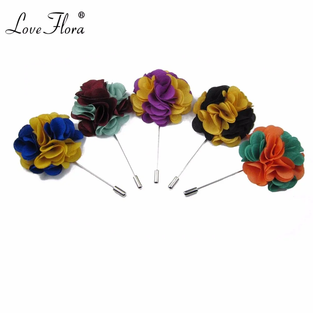 

Newest 5cm Men double color fabric flower stick pin lapel pin brooch pins 12pcs/lot 14color for your choice Free shipping