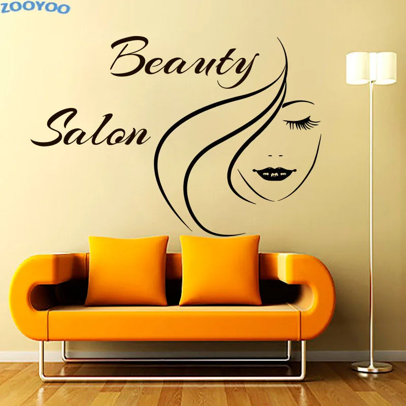 

ZOOYOO Beauty Salon Wall Decals Girl'S Face Outline Wall Sticker Living Room Sofa Background Home Decor Wall Art Murals