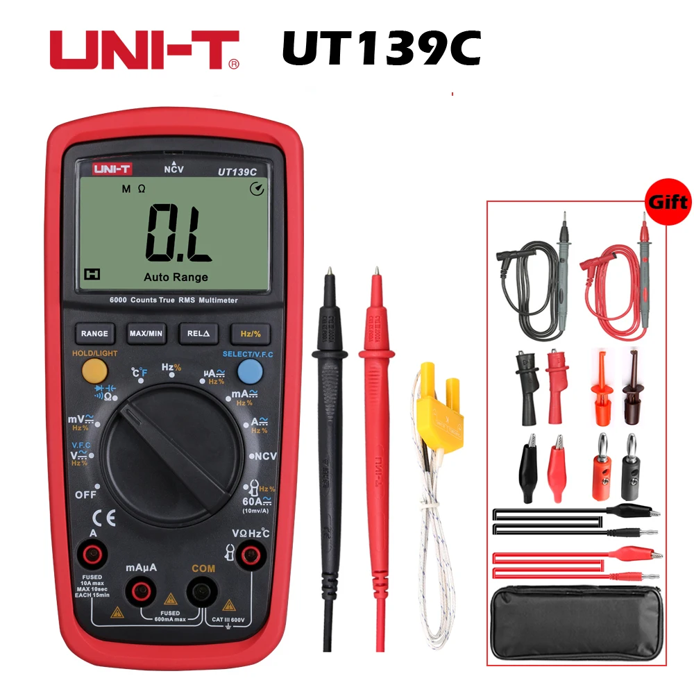 UNI-T UT139C True RMS цифровой мультиметр Авто Диапазон тест er 6000 отсчетов Вольтметр Сопротивление Тест er температура Тест Транзистор