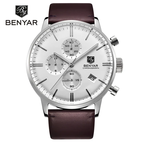 silver white B BENYAR модные спортивные мужские часы с хронографом лучший бренд класса люкс кварцевые часы водонепроницаемые часы мужские часы relogio Masculino - Цвет: silver white B