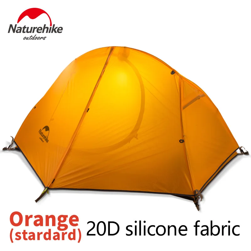 Orange Naturehike 1 человек Велоспорт Сверхлегкий Палатка Водонепроницаемый двойной слой 4 сезон Открытый Кемпинг Туризм Туристические палатки NH18A095-D - Цвет: Orange