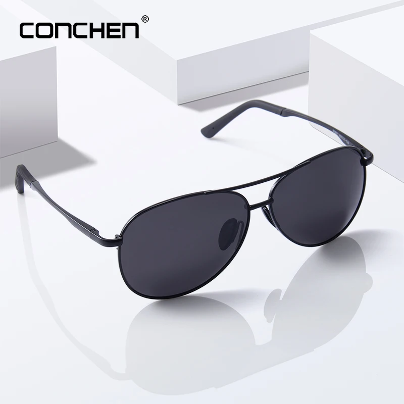 CONCHEN Pilot Polarized Sunglasses Men Women Metal Frame Spring Hinge Driving Sun Glasses Male Retro Sunglasses