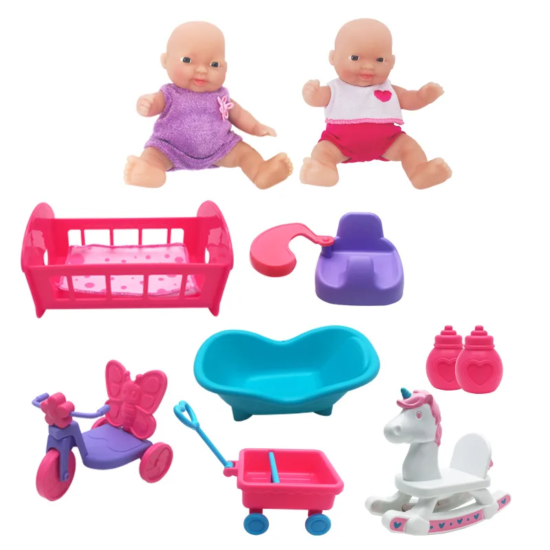 2 dolls 6 parts WOWCHEER 12 см 6 шт. Bebes Reborn мини детские куклы с Колыбель Ванна Мягкие силиконовые маленькие куклы реалистичные Kawaii Игрушки для девочек - Цвет: 2 dolls 6 parts