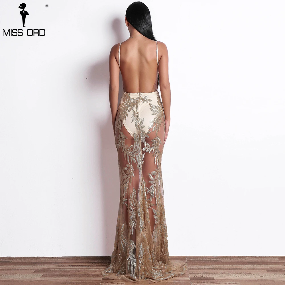 Женское платье без рукавов Missord длинное прозрачное с треугольным вырезом и