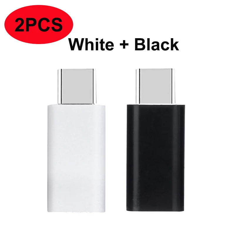 2PCS White Black Micro USB к Тип C Зарядное устройство конвертера данных Тип-C кабель для зарядки с адаптером преобразовать для Samsung Galaxy S8 S9 плюс Примечание 8 OnePlus 5 T - Цвет: 2PCS White Black